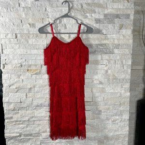 Cheryl Creations Womens Flapper Dress Red Mini Fringe Spaghetti Strap Cocktail 8